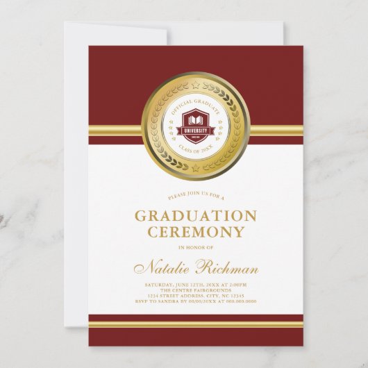 赤と金ゴールドフォーマル卒業式の写真 招待状 (正面)