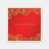 赤と金ゴールドフラワーインディアン結婚ズナプキン スタンダードカクテルナプキン (正面)