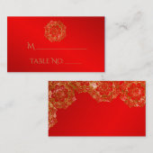 赤と金ゴールドフラワーインディアン結婚ズ座席表 プレイスカード (正面/裏面)