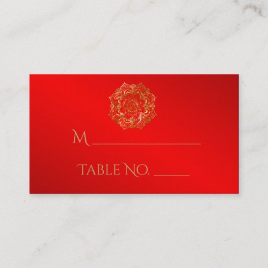 赤と金ゴールドフラワーインディアン結婚ズ座席表 プレイスカード (正面)