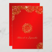 赤と金ゴールドフラワーインディアン結婚式招待状 招待状 (正面/裏面)
