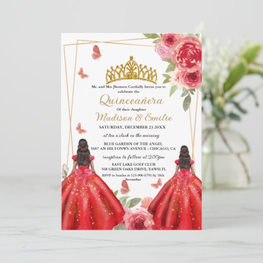 赤と金ゴールドフローラバタフライツインキンセアニェラ 招待状 (スタンド正面)