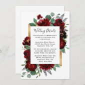 赤と金ゴールドフローラバラグリーナリー·ホワイト結婚ズ エンクロージャーカード (正面/裏面)