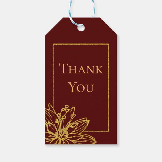 赤と金ゴールドフローラ結婚式の引き出物ありがとう ギフトタグ (正面)