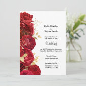 赤と金ゴールドフローラ結婚式招待状 招待状 (スタンド正面)