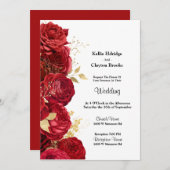 赤と金ゴールドフローラ結婚式招待状 招待状 (正面/裏面)
