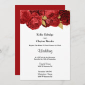 赤と金ゴールドフローラ結婚式招待状 招待状 (正面/裏面)