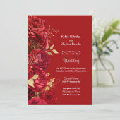 赤と金ゴールドフローラ結婚式招待状 招待状 (スタンド正面)