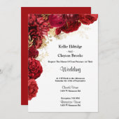 赤と金ゴールドフローラ結婚式招待状 招待状 (正面/裏面)
