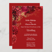 赤と金ゴールドフローラ結婚式招待状 招待状 (正面/裏面)