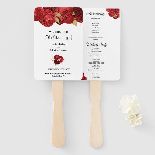 赤と金ゴールドフローラ結婚式 プログラムハンドファン ハンドファン (正面&裏面)