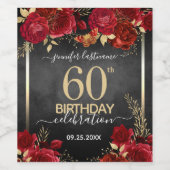 赤と金ゴールドフローラ60th誕生日ワインラベル ワインラベル (シングルラベル)