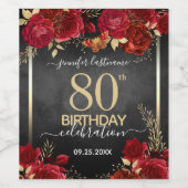 赤と金ゴールドフローラ80th誕生日ワインラベル ワインラベル (シングルラベル)