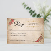 赤と金ゴールドプリンセスエレガントな結婚式 出欠カード (スタンド正面)