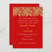 赤と金ゴールドペイズリーインディアン結婚ズ 招待状 (正面/裏面)