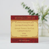 赤と金ゴールドペイズリーヒンズー結婚の 招待状 (スタンド正面)