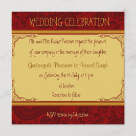赤と金ゴールドペイズリーヒンズー結婚の 招待状
