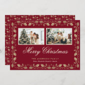 赤と金ゴールドホリー2フォトクリスマスカード シーズンカード (正面/裏面)