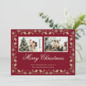赤と金ゴールドホリー2フォトクリスマスカード シーズンカード (スタンド正面)