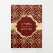 赤と金ゴールドボリウッドスタイルインディアン結婚ズ 三つ折り招待状 (カバー)
