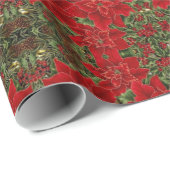 赤と金ゴールドポインセチア模様のラッピング紙 ラッピングペーパー (ロールコーナー)