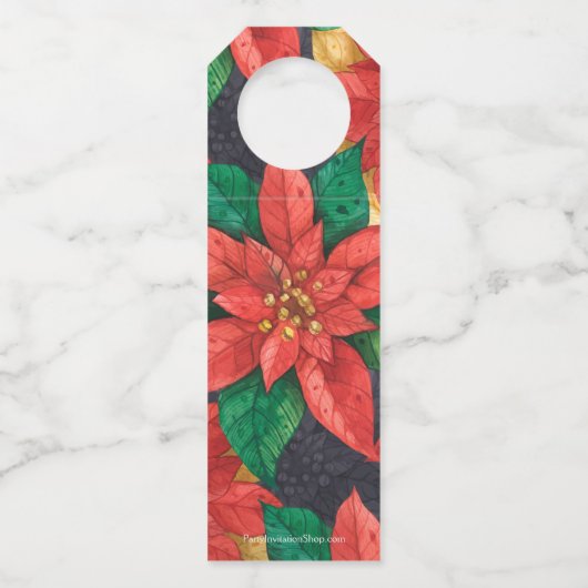 赤と金ゴールドポインセティアスクリスマスフローラ ボトルネックタグ (裏面)