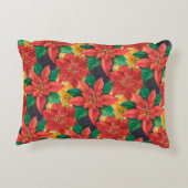 赤と金ゴールドポインセティアスクリスマスホリデー アクセントクッション (裏面)
