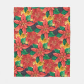 赤と金ゴールドポインセティアスクリスマス フリースブランケット (正面)