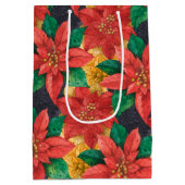 赤と金ゴールドポインセティアスクリスマス ミディアムペーパーバッグ (裏面)
