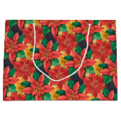 赤と金ゴールドポインセティアスクリスマス ラージペーパーバッグ (正面)