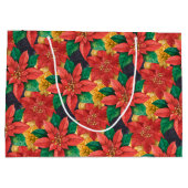 赤と金ゴールドポインセティアスクリスマス ラージペーパーバッグ (裏面)