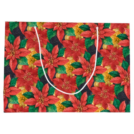 赤と金ゴールドポインセティアスクリスマス ラージペーパーバッグ (裏面)