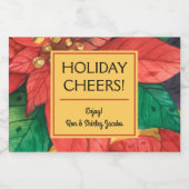 赤と金ゴールドポインセティアスホリデークリスマスミニ スパークリングワインラベル (シングルラベル)