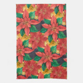 赤と金ゴールドポインセティアスホリデークリスマス キッチンタオル (縦)