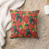赤と金ゴールドポインセティアスホリデークリスマス クッション (ブランケット)