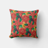 赤と金ゴールドポインセティアスホリデークリスマス クッション (正面)