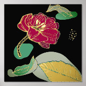 赤と金ゴールドポピー抽象芸術 箔ポスター (正面)