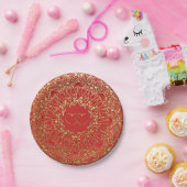 赤と金ゴールドマンダラとハート紙プレート ペーパープレート (パーティー)