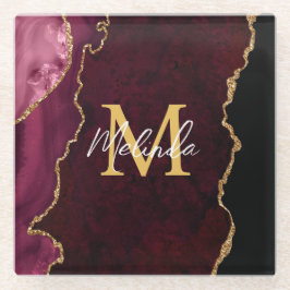 赤と金ゴールドマーブルゲート ガラスコースター