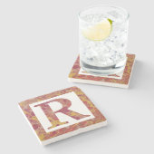 赤と金ゴールドマーブルモノグラムのR石コースター ストーンコースター (横)