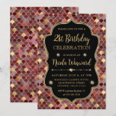 赤と金ゴールドマーメイドフレはかりで測ーム誕生日 招待状 (正面/裏面)