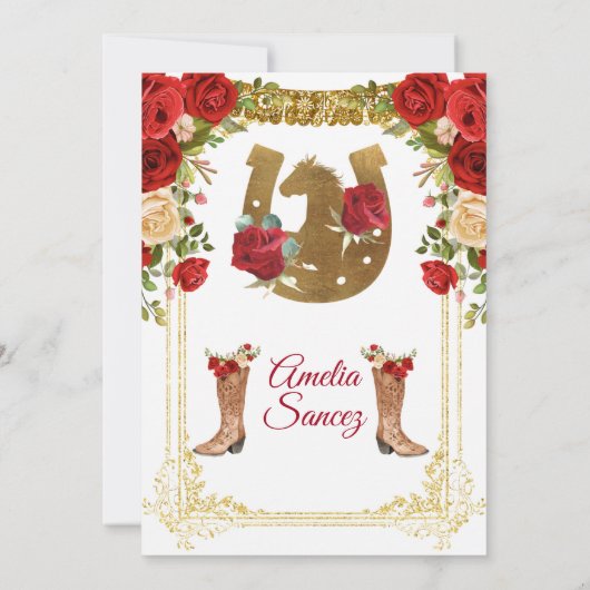 赤と金ゴールドメキシカンガールトレアオñス誕生日 招待状 (裏面)