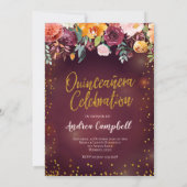 赤と金ゴールドメキシコプリンセスキンチェニェラ誕生日 招待状 (裏面)