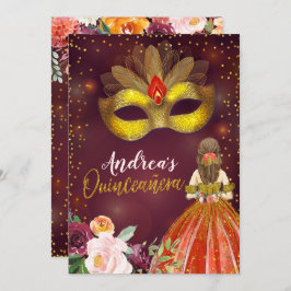 赤と金ゴールドメキシコプリンセスキンチェニェラ誕生日 招待状