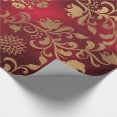 赤と金ゴールドメタリックグラマラス花の模様 ラッピングペーパー (角)