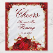 赤と金ゴールドメタリックフローラ結婚の ワインラベル (シングルラベル)