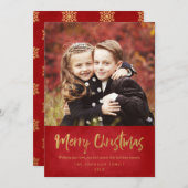 赤と金ゴールドメリークリスマスカード |家族写真 シーズンカード (正面/裏面)