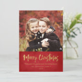 赤と金ゴールドメリークリスマスカード |家族写真 シーズンカード (スタンド正面)