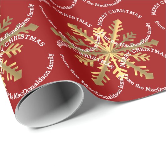 赤と金ゴールドメリークリスマスパーソナライズされた一家 ラッピングペーパー (ロールコーナー)