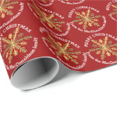 赤と金ゴールドメリークリスマスパーソナライズされた一家 ラッピングペーパー (ロールコーナー)